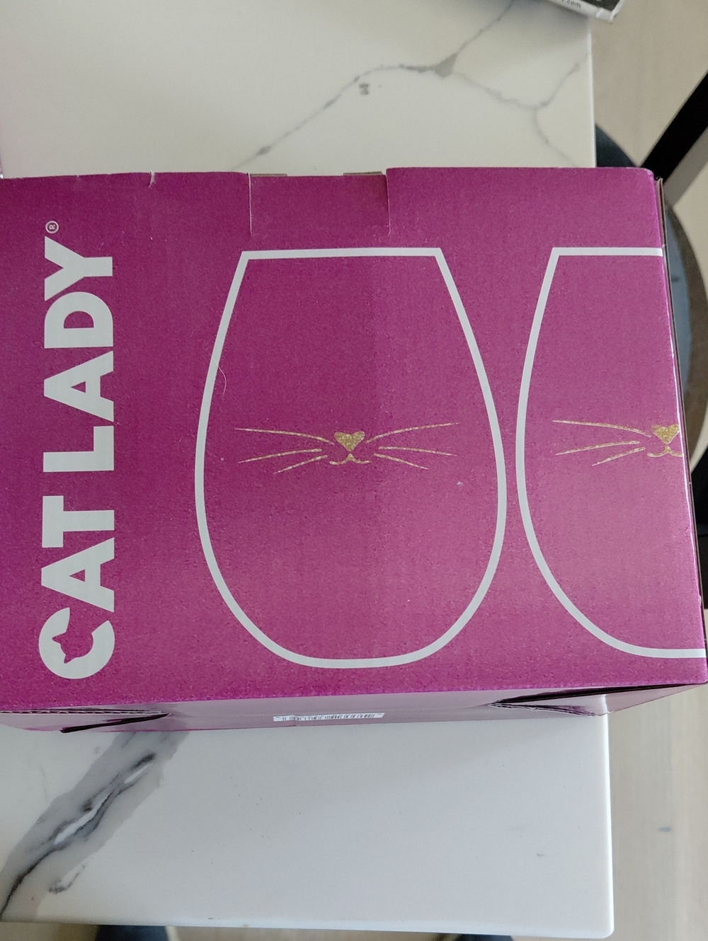 Cat Lady Pink Stemless Wine Glasses with Gold Cat Face Accent